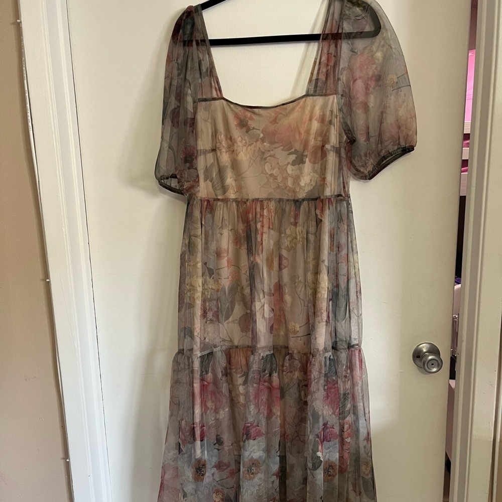 MIDI length sheet tulle floral dress H&M